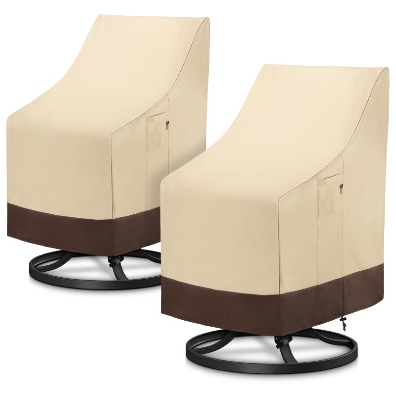 Arcedo Outdoor High Back Chair Covers Waterproof, Heavy Duty Stackable Dining Swivel Chair Covers, All Weather Resistant Patio Furniture Cover, 29â€W x 30â€D x 42â€H, 2 Pack, Beige & Brown - Image 1