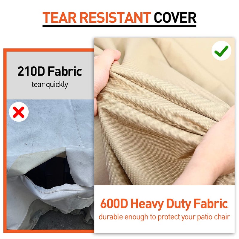 Arcedo Outdoor High Back Chair Covers Waterproof, Heavy Duty Stackable Dining Swivel Chair Covers, All Weather Resistant Patio Furniture Cover, 29â€W x 30â€D x 42â€H, 2 Pack, Beige & Brown - Image 5