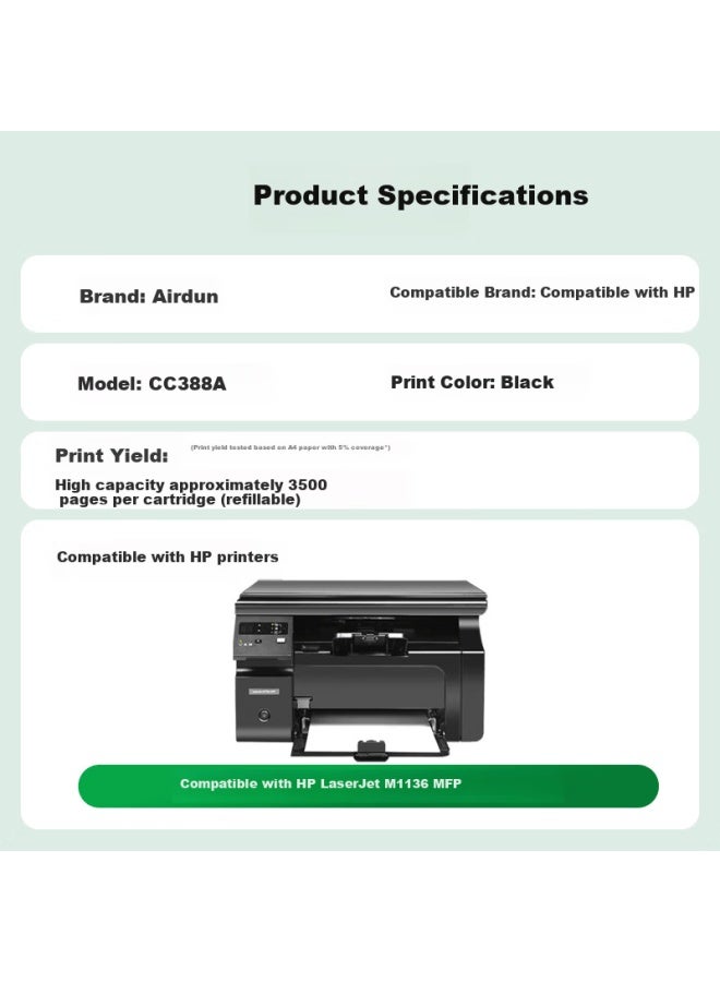 Yatun Arden Compatible Hp M1136 Toner Cartridge Cc388a Toner Cartridge For Hp Laserjet M1136 Mfp Printer Hp1136 Toner Cartridge 88a Toner Cartridge And Toner Box - Image 1