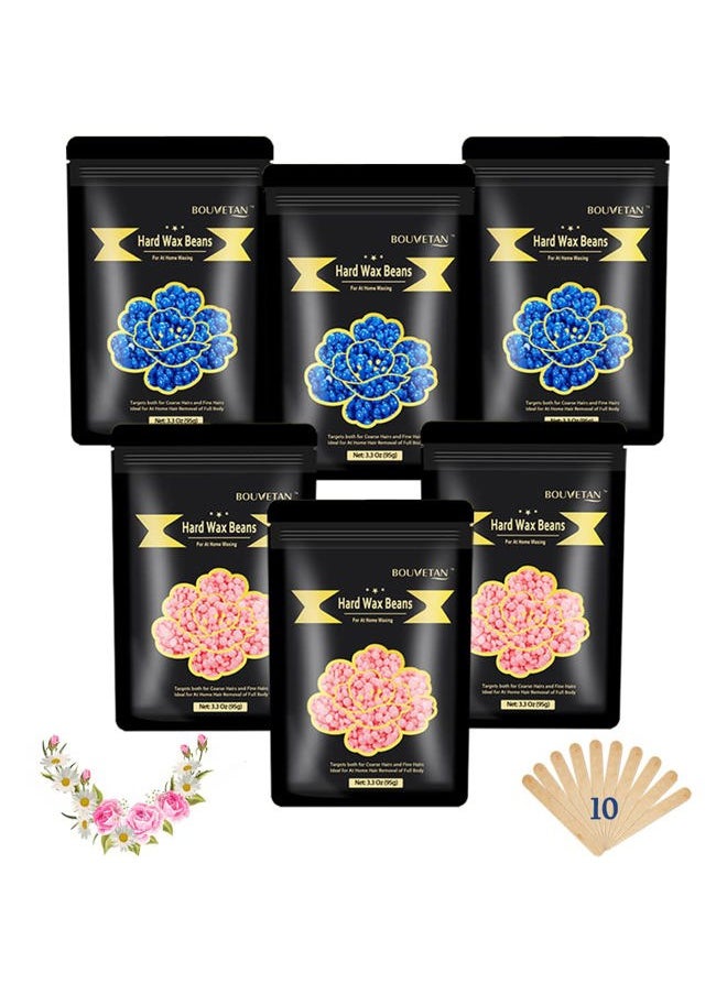 Bouvetan - 1.3Lb/21oz Wax Beads for Brazilian, Eyebrow, Face, Bikini, Legs, Arms Waxing - 6 Packs with 10 Wax Spatulas for Women and Men - Image 1