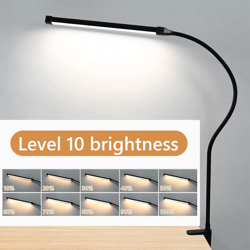 LOOPITYS Led Desk Lamp With Clamp, Eye-Caring Clip On Lights For Home Office, 3 Modes 10 Brightness, Long Flexible Gooseneck, Metal, Swing Arm Architect Task Table Lamps (Black L) - Image 3