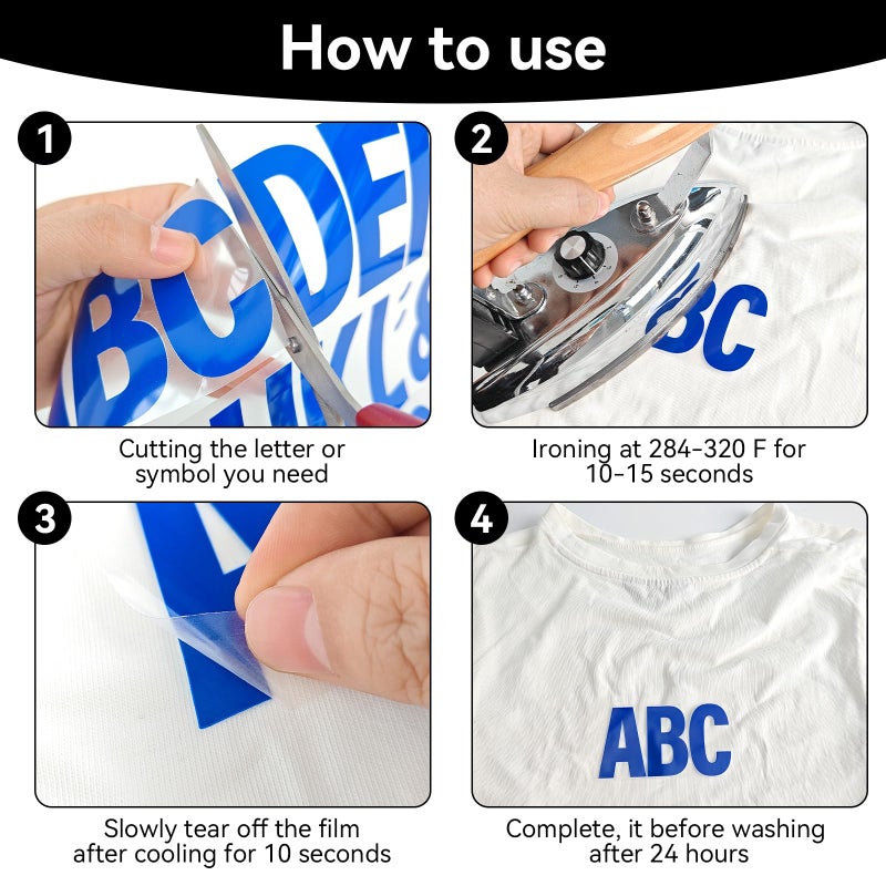 CXWLJL 10 Sheets Iron on Letters for Clothing Heat Transfer Vinyl Iron on Letters for DIY T-Shirts - White Letters - Image 4
