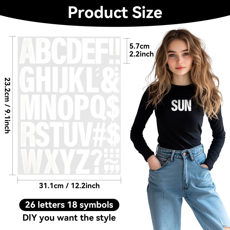 CXWLJL 10 Sheets Iron on Letters for Clothing Heat Transfer Vinyl Iron on Letters for DIY T-Shirts - White Letters - Image 2