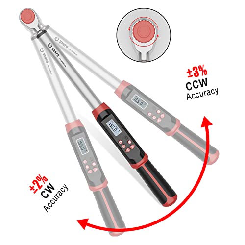 VANPO 1/2-Inch Drive Digital Torque Wrench(7.38-147.5ft-lbs/10-200NM) Dual-Direction Adjustable Electronic Torque Wrench with Preset Value, Buzzer and LED Flash Notification, for Bike Moto Car - Image 4