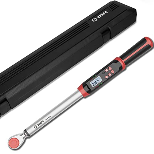 VANPO 1/2-Inch Drive Digital Torque Wrench(7.38-147.5ft-lbs/10-200NM) Dual-Direction Adjustable Electronic Torque Wrench with Preset Value, Buzzer and LED Flash Notification, for Bike Moto Car - Image 1