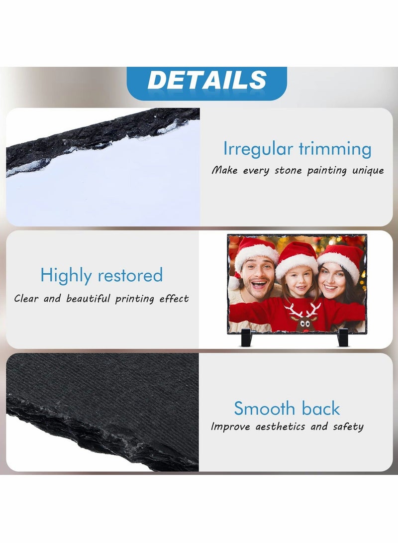 Sublimation Blank Slate Rock Stone Photo Frame, Thermal Transfer Stone Slab Rectangular Photo Frame with Display Stand for Heat Press (2 Pcs, 3.9 x 5.9 Inches) - Image 2