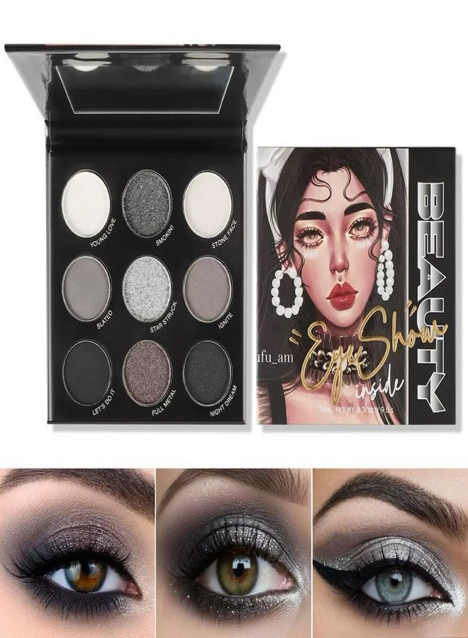 باليت ظلال العيون UOCK Black Gray Smokey، لون فضي، 9 ألوان، بتركيبات معدنية ومطفية، مكياج عيون غني بالأصباغ، تركيبة تدوم طويلاً - Image 5