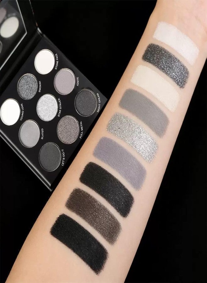 باليت ظلال العيون UOCK Black Gray Smokey، لون فضي، 9 ألوان، بتركيبات معدنية ومطفية، مكياج عيون غني بالأصباغ، تركيبة تدوم طويلاً - Image 2