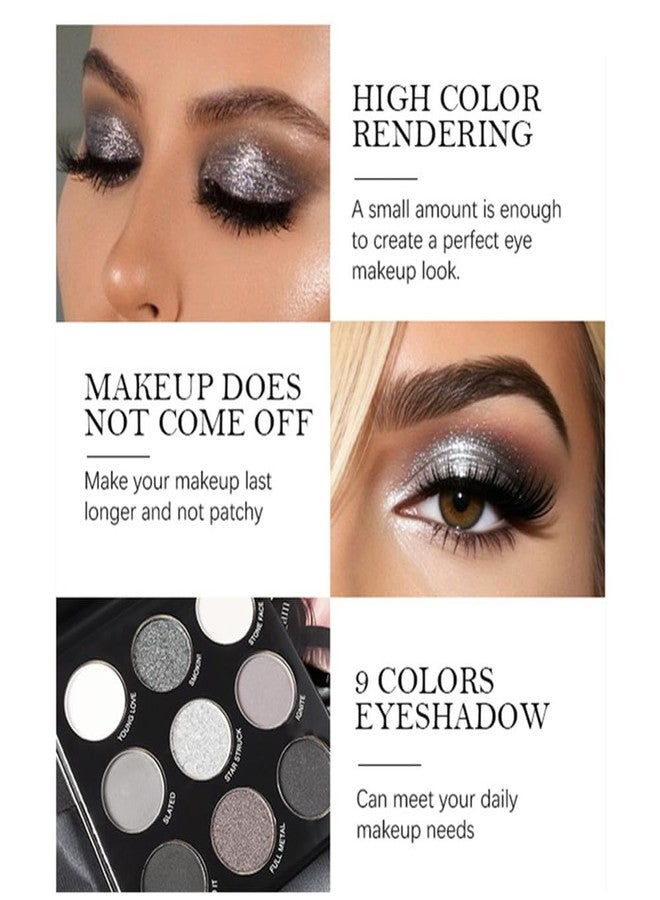 باليت ظلال العيون UOCK Black Gray Smokey، لون فضي، 9 ألوان، بتركيبات معدنية ومطفية، مكياج عيون غني بالأصباغ، تركيبة تدوم طويلاً - Image 3