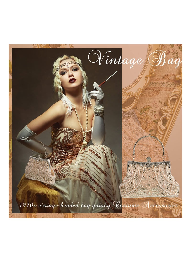 SYOSI - 1920s Vintage Beaded Clutch Evening Bags, Flapper Handbag Clutch, for Women Formal Wedding 1920s Party Accessories, Prom Cocktail Party Bags, Women Evening Handbags, Formal Bridal Wedding Clutch - Image 1
