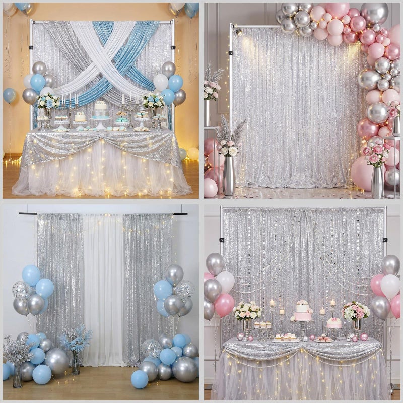 B.Cool B-COOL Silver Sequin Backdrop Curtains 2 Panels 2ftx8ft Birthday Sequin Curtain for Background Silver Drapes for Birthday Party Baby Shower Photography Decorations - Image 4
