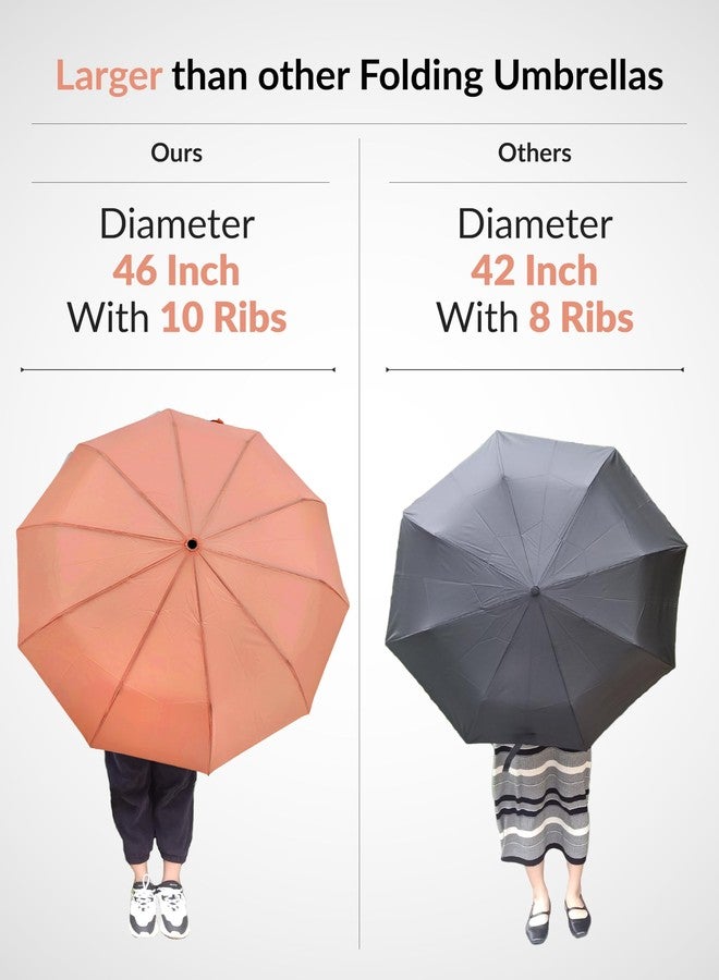 Destinio Umbrella for Man - Large Size 23 inch, Fully Automatic, Windproof Fibreglass Ribs, UPF 50+ Sun Protection, Premium 210T Pongee, Foldable Umbrella for Rain with Travel Cover for Men and Women - 3 fold Compact Easy to Carry, Pink (Auto open auto close) - Image 5