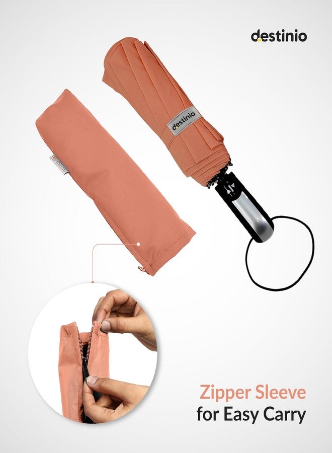 Destinio Umbrella for Man - Large Size 23 inch, Fully Automatic, Windproof Fibreglass Ribs, UPF 50+ Sun Protection, Premium 210T Pongee, Foldable Umbrella for Rain with Travel Cover for Men and Women - 3 fold Compact Easy to Carry, Pink (Auto open auto close) - Image 2