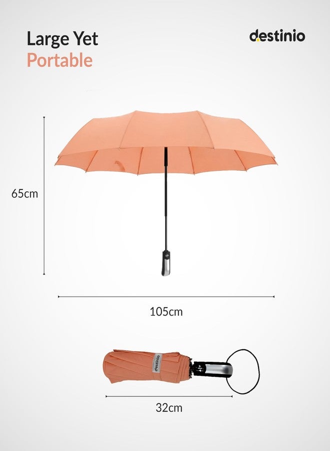 Destinio Umbrella for Man - Large Size 23 inch, Fully Automatic, Windproof Fibreglass Ribs, UPF 50+ Sun Protection, Premium 210T Pongee, Foldable Umbrella for Rain with Travel Cover for Men and Women - 3 fold Compact Easy to Carry, Pink (Auto open auto close) - Image 3
