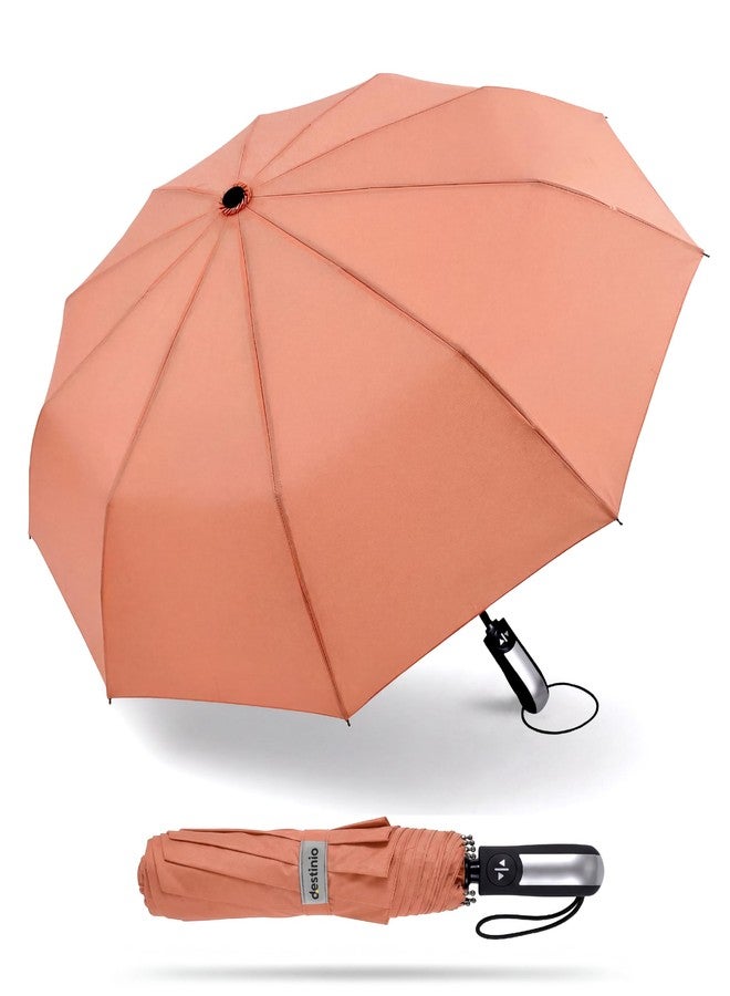 Destinio Umbrella for Man - Large Size 23 inch, Fully Automatic, Windproof Fibreglass Ribs, UPF 50+ Sun Protection, Premium 210T Pongee, Foldable Umbrella for Rain with Travel Cover for Men and Women - 3 fold Compact Easy to Carry, Pink (Auto open auto close) - Image 1