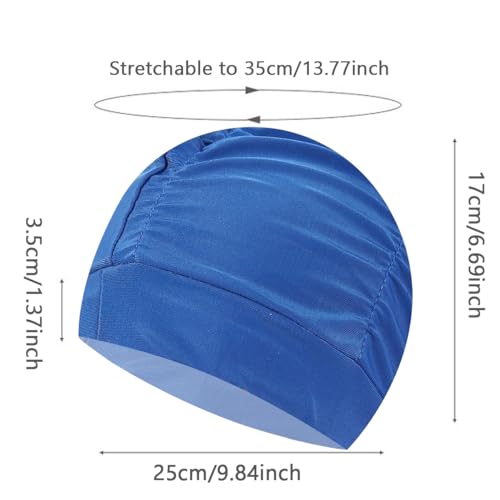 Ewandastore Ewanda store Colorful Pleated Nylon Cloth Swim Cap Large Swimming Cap Hot Spring Bathing Caps for Adult Men Women Long Hair(Dark Blue) - Image 2