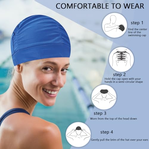 Ewandastore Ewanda store Colorful Pleated Nylon Cloth Swim Cap Large Swimming Cap Hot Spring Bathing Caps for Adult Men Women Long Hair(Dark Blue) - Image 3