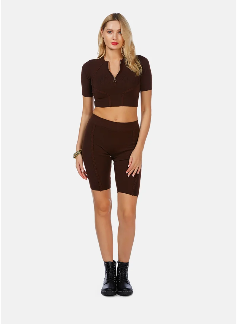 London Rag High waist Biker Shorts in Dark Brown