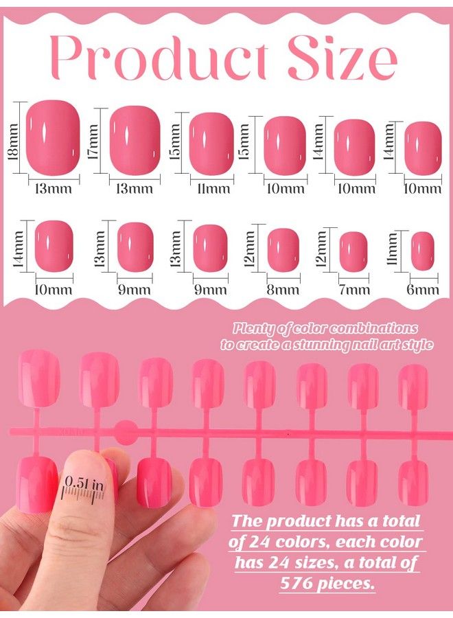 TOROKOM 576 Pieces Kids Short Glossy Press On Nails Torokom Children False Nails 24 Colors Glossy Acrylic Nails Art Tip For Kids Short Square Full Cover Fake Nails For Women Girls Kids - Image 4
