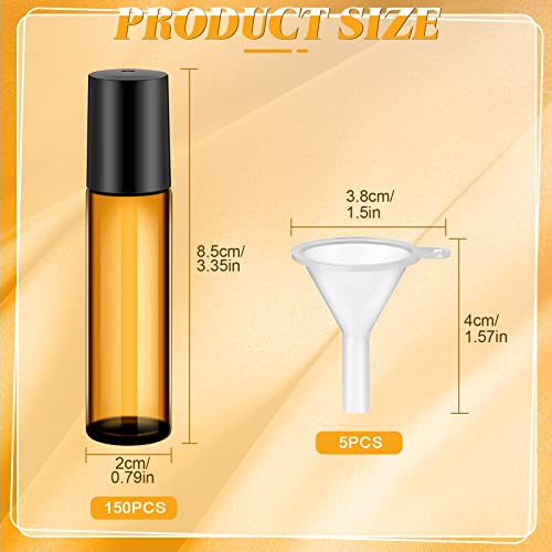 SEEWEY 96 Pcs Essential Oil Roller Bottles 10ml Empty Glass Roller Bottles with Stainless Steel Balls Protection Leakproof with 5 Funnel for Travel Perfume Lip GlossAmber - Image 5