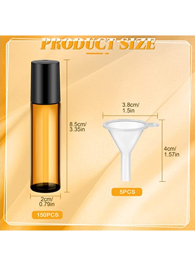 SEEWEY 96 Pcs Essential Oil Roller Bottles 10ml Empty Glass Roller Bottles with Stainless Steel Balls Protection Leakproof with 5 Funnel for Travel Perfume Lip GlossAmber - Image 4