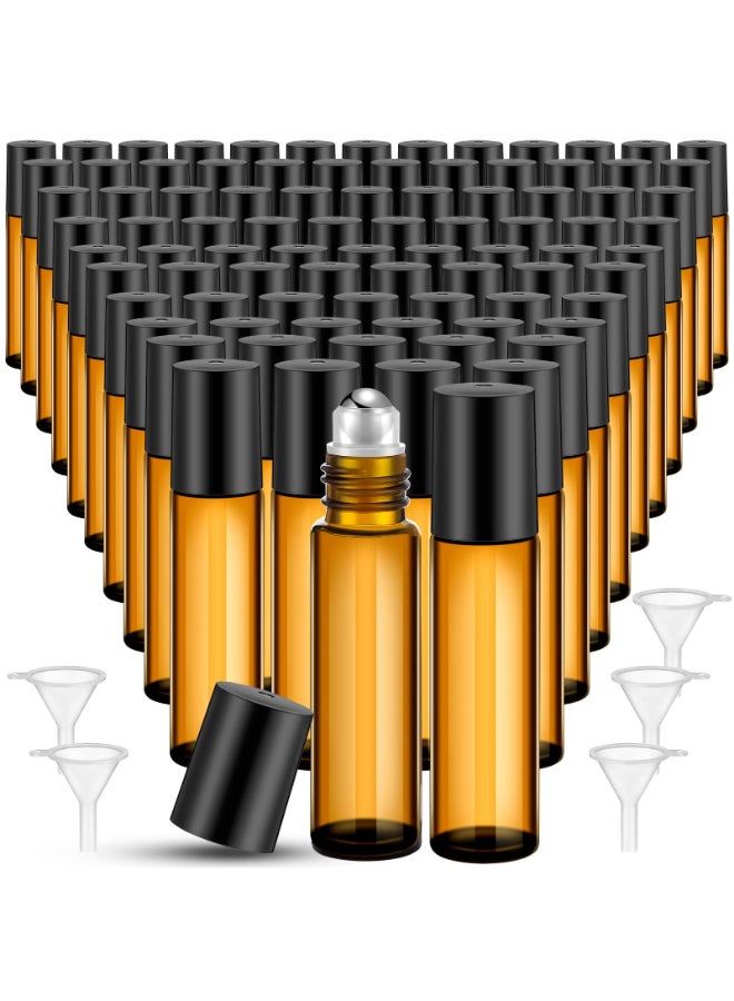 SEEWEY 96 Pcs Essential Oil Roller Bottles 10ml Empty Glass Roller Bottles with Stainless Steel Balls Protection Leakproof with 5 Funnel for Travel Perfume Lip GlossAmber - Image 3
