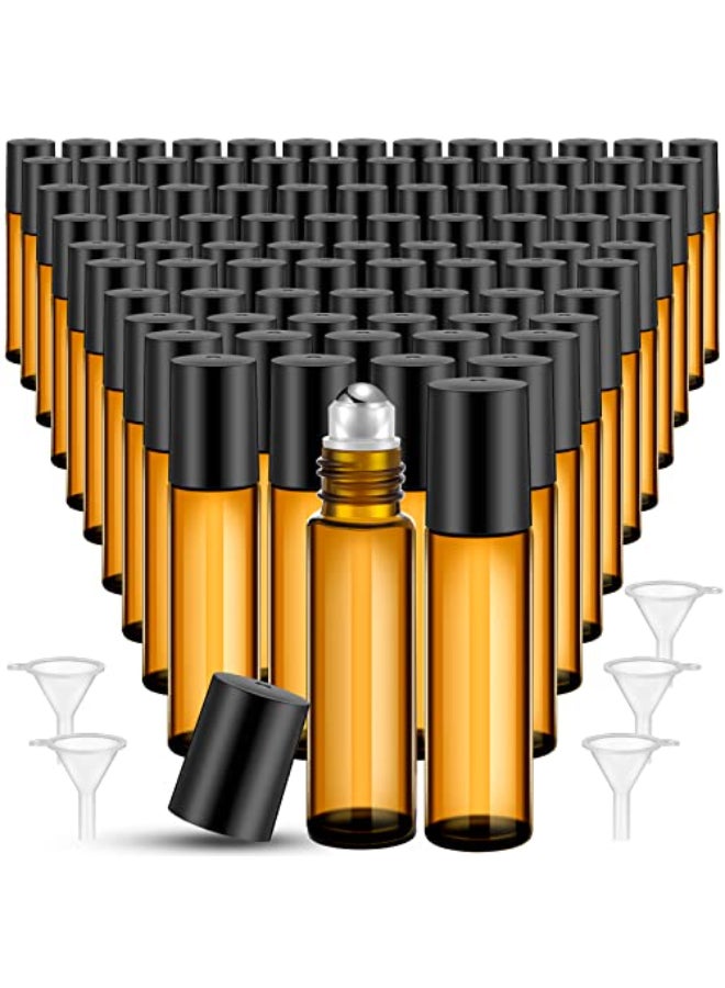 SEEWEY 96 Pcs Essential Oil Roller Bottles 10ml Empty Glass Roller Bottles with Stainless Steel Balls Protection Leakproof with 5 Funnel for Travel Perfume Lip GlossAmber - Image 1