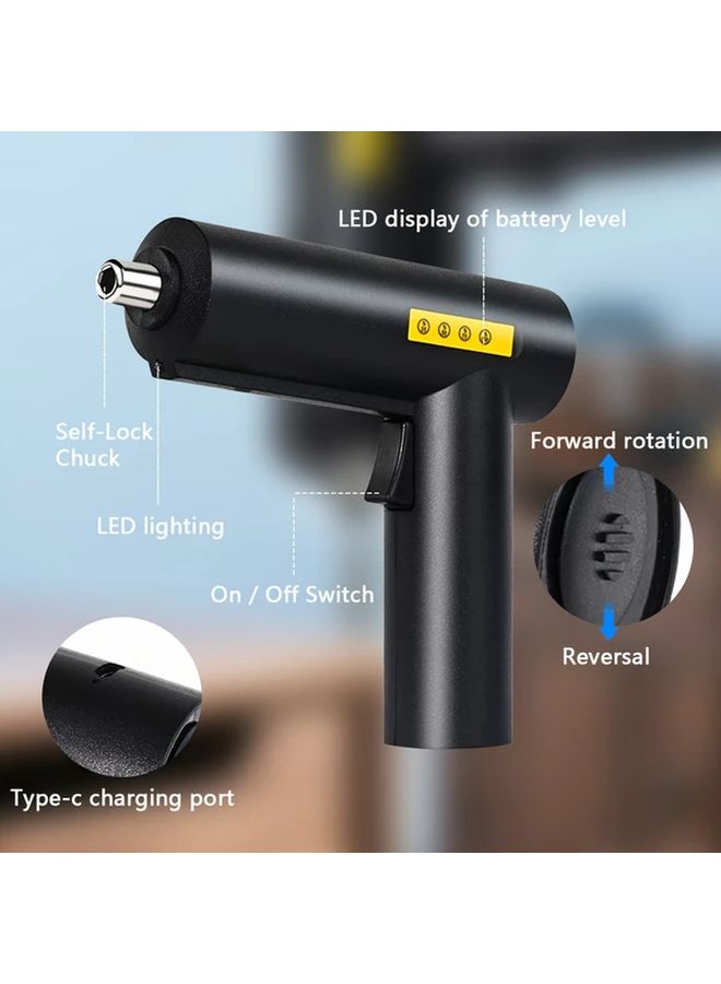 Black 3 Cordless Electric Screwdriver Set USB Charging LED Light Reverse Rotation Equipped with 2000mAh Lithium Battery for Home Office Car Repair - Image 2