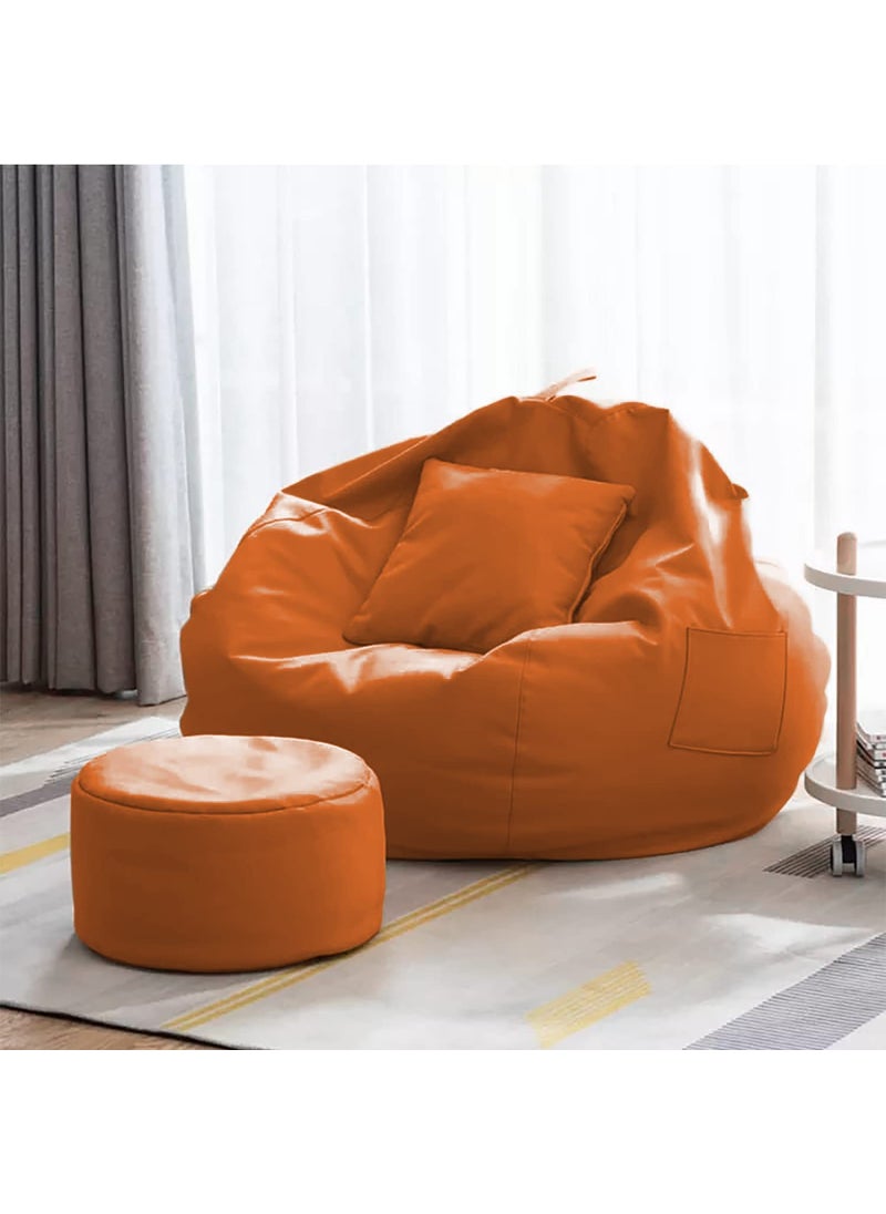 Kushuvi Kushuvi 4XL Bean Bag with Footrest with Cushion Ready to Use with Beans Faux Leather Orange 4XL  - Image 1