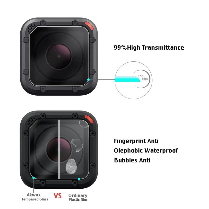 AKWOX (Pack of 3) Tempered Glass Screen Protector for Gopro Hero 4 Session Hero 5 Session, 0.3mm 9H Hard Scratch-resistant Camera Lens Film for GoPro Hero4 Session/Hero5 Session Camera Accessories - Image 4