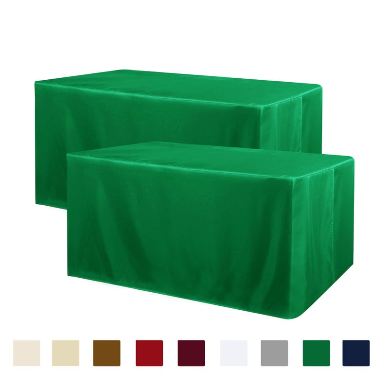 Obstal 2 Pack Green Table Clothes for 6 Foot Rectangle Tables  Water Resistant Washable Fabric Polyester Rectangle Table Cover Protector for Wedding Banquet and Trade Shows 72L x 30W x 30H Inches