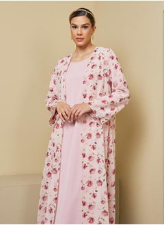 Styli Floral Print Abaya with Solid Inner Dress Modest Set  - Image 4