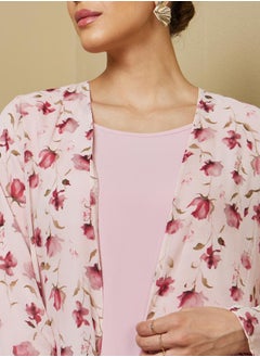 Styli Floral Print Abaya with Solid Inner Dress Modest Set  - Image 5