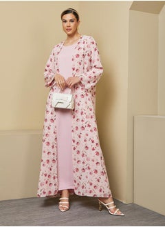 Styli Floral Print Abaya with Solid Inner Dress Modest Set  - Image 1