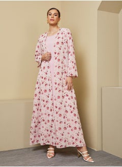 Styli Floral Print Abaya with Solid Inner Dress Modest Set  - Image 2