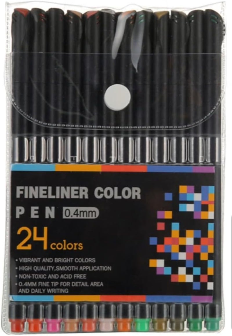 Aristo 24 Pieces Fine Liner Brush Pens Fine Tip Colored Pencils Set Ultra Fine Point 0.4mm for Coloring Books, Animation, Calligraphy and Writing Markers