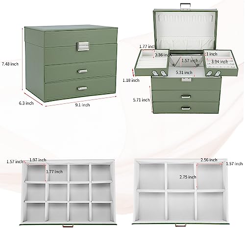 Dajasan Jewelry Organizer Box for Women Girls, Jewelry Holder Organizer, 4 Layers Leather Jewelry Box, Gift Idea for Valentine's Day, Christmas, New Year, Birthdays (Green) - Image 3