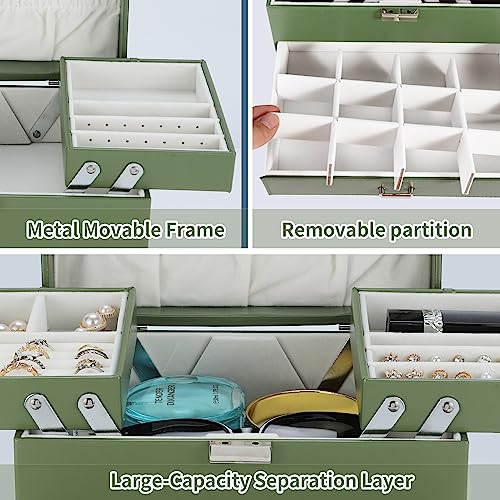 Dajasan Jewelry Organizer Box for Women Girls, Jewelry Holder Organizer, 4 Layers Leather Jewelry Box, Gift Idea for Valentine's Day, Christmas, New Year, Birthdays (Green) - Image 5