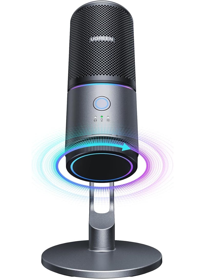 UGREEN Computer Microphone, USB Microphone with RGB Lights, Mute Button, 24bit/96kHz, Cardioid Polar Pattern, Volume Control, Condenser Microphone for Streaming, Gaming, Podcasting, Recording, Laptop, PlayStation - Image 1