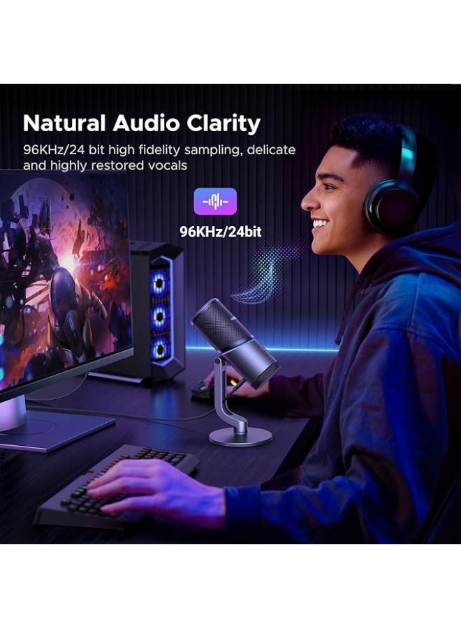 UGREEN Computer Microphone, USB Microphone with RGB Lights, Mute Button, 24bit/96kHz, Cardioid Polar Pattern, Volume Control, Condenser Microphone for Streaming, Gaming, Podcasting, Recording, Laptop, PlayStation - Image 2