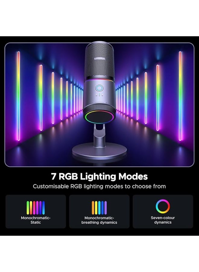 UGREEN Computer Microphone, USB Microphone with RGB Lights, Mute Button, 24bit/96kHz, Cardioid Polar Pattern, Volume Control, Condenser Microphone for Streaming, Gaming, Podcasting, Recording, Laptop, PlayStation - Image 3