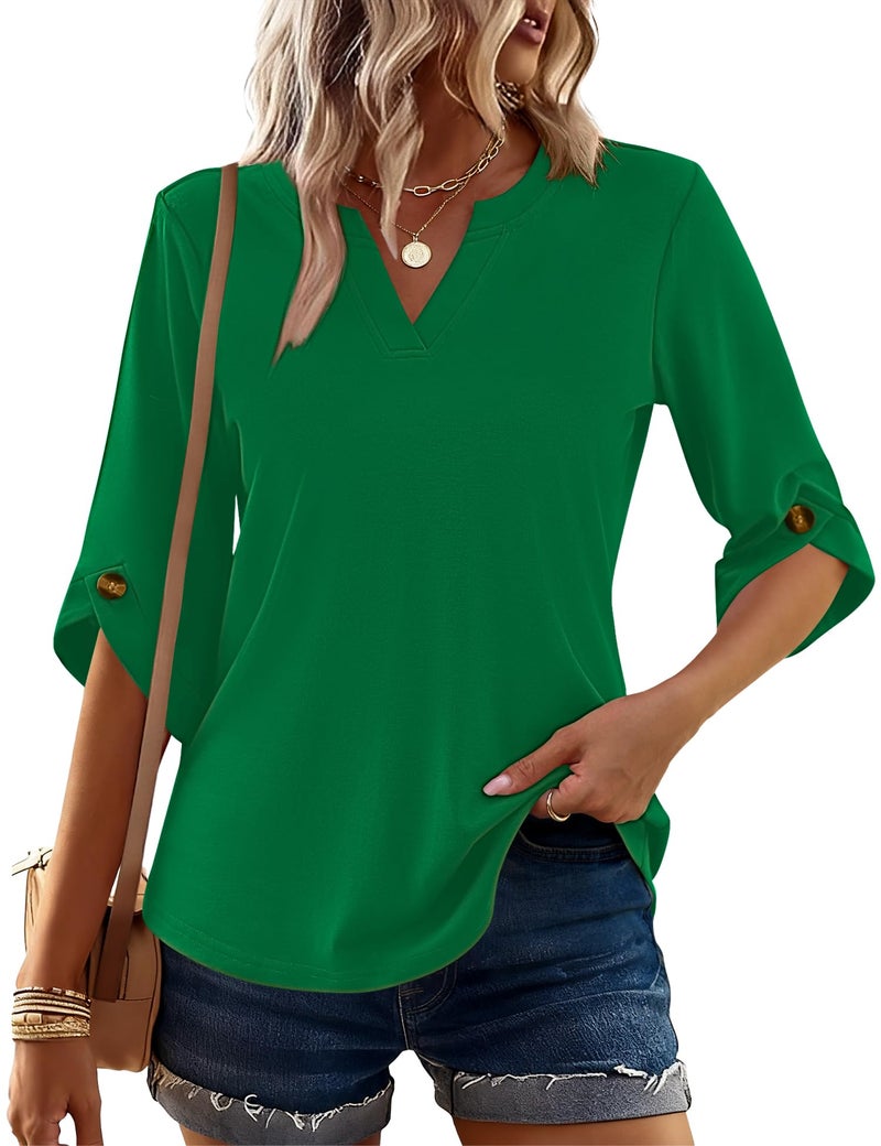 Kistore Womens Saint Patricks Day Shirts 2026 Spring Tunic Tops Casual Work Blouses Three Quarter Sleeve Shirts Green M - Image 2