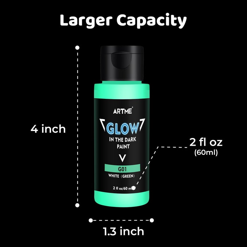 ARTME Glow in The Dark Paint, 10 Bright Colors 60ml/2oz Blacklight Paint Set, Neon Craft Paint, Acrylic Glow Fluorescent Paint Perfect for Art Painting, DIY projects, Halloween and Christmas Decoration - Image 3