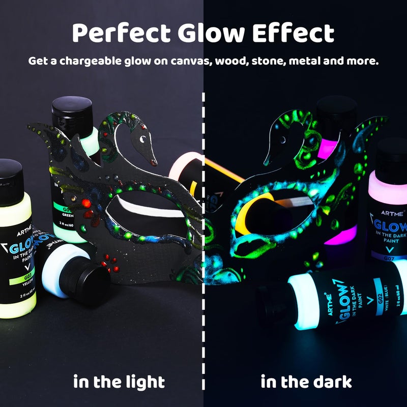 ARTME Glow in The Dark Paint, 10 Bright Colors 60ml/2oz Blacklight Paint Set, Neon Craft Paint, Acrylic Glow Fluorescent Paint Perfect for Art Painting, DIY projects, Halloween and Christmas Decoration - Image 5