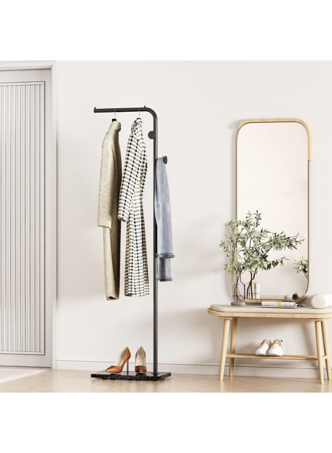 YQbest Metal Coat Rack Freestanding with Natural Marble Base 67” 170cm Entryway Coats Hanger Stand with 3 Hooks, Home Bedroom Hotel Hall Tree for Coats, Hats, Scarves, Clothes, and Handbags - Image 1