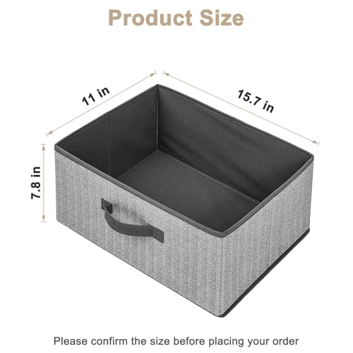 EITMOW Storage Baskets, 15.7 Inch Woven Fabric Bins, Storage Cubes with Reinforced Handles, Organizer Bins for Closet Shelves, Foldable, for Toys, Clothes, Natural Beige (3PCS/Grey-15.7*11*7.8inch) - Image 2