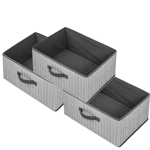 EITMOW Storage Baskets, 15.7 Inch Woven Fabric Bins, Storage Cubes with Reinforced Handles, Organizer Bins for Closet Shelves, Foldable, for Toys, Clothes, Natural Beige (3PCS/Grey-15.7*11*7.8inch) - Image 1