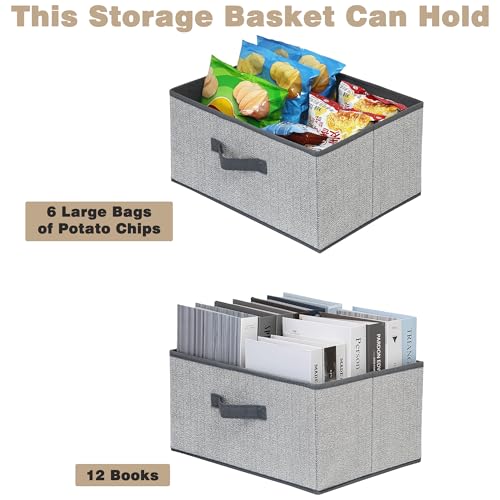 EITMOW Storage Baskets, 15.7 Inch Woven Fabric Bins, Storage Cubes with Reinforced Handles, Organizer Bins for Closet Shelves, Foldable, for Toys, Clothes, Natural Beige (3PCS/Grey-15.7*11*7.8inch) - Image 3