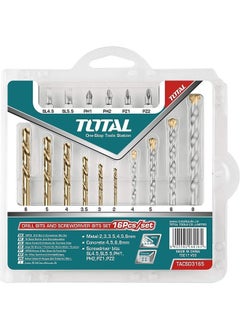 TOTAL Tools Drill Bits & Set Screw Driver Bits 16 Pieces 