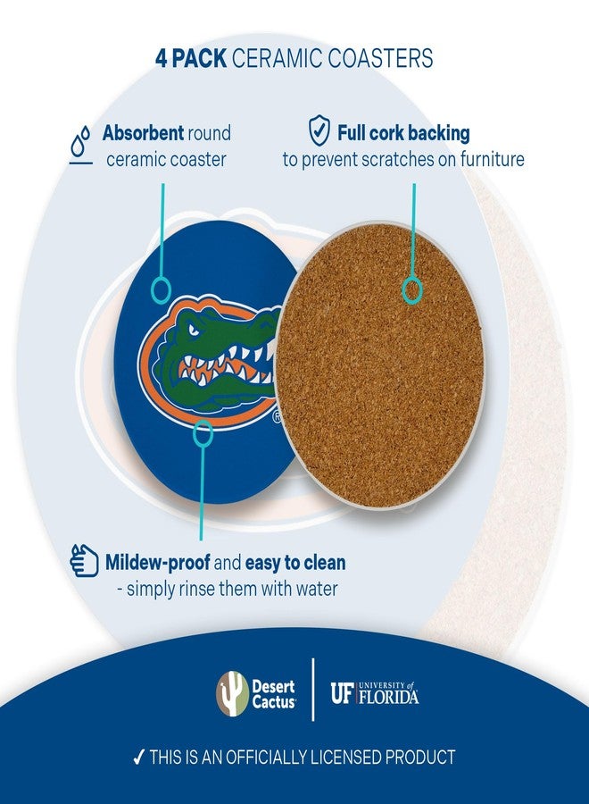 Desert Cactus University of Florida Circle Ceramic Coasters 4 Pack UF Gators Absorbent Drink Coasters with Cork Backing (Design A) - Image 3